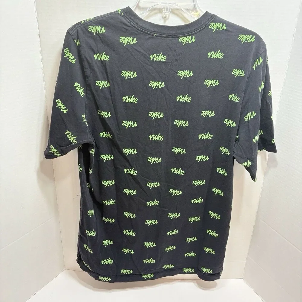 Nike T Shirt Mens M Swoosh Multi Logo All Over Print AOP Streetwear Black Green